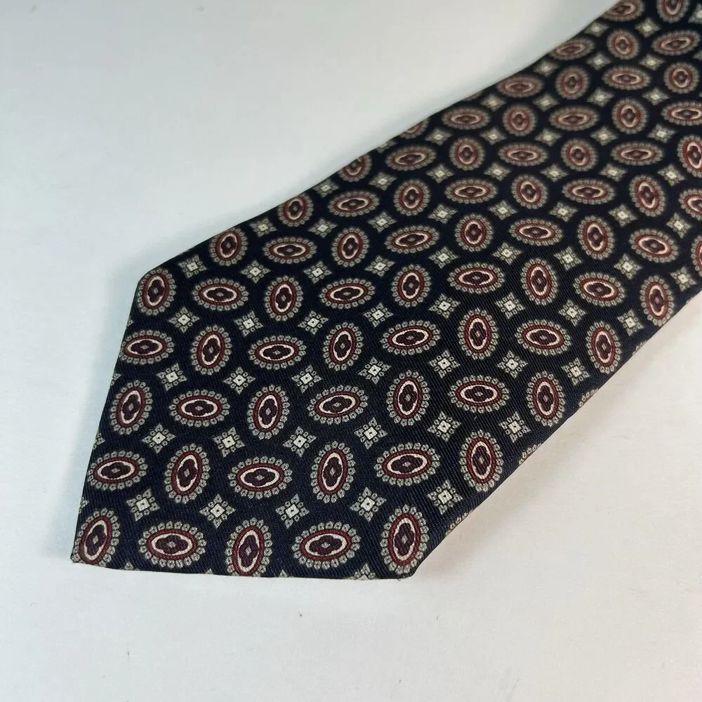 Jos. A. Bank Executive Collection Men’s Navy Gray Wine Geo Print 100% Silk Tie